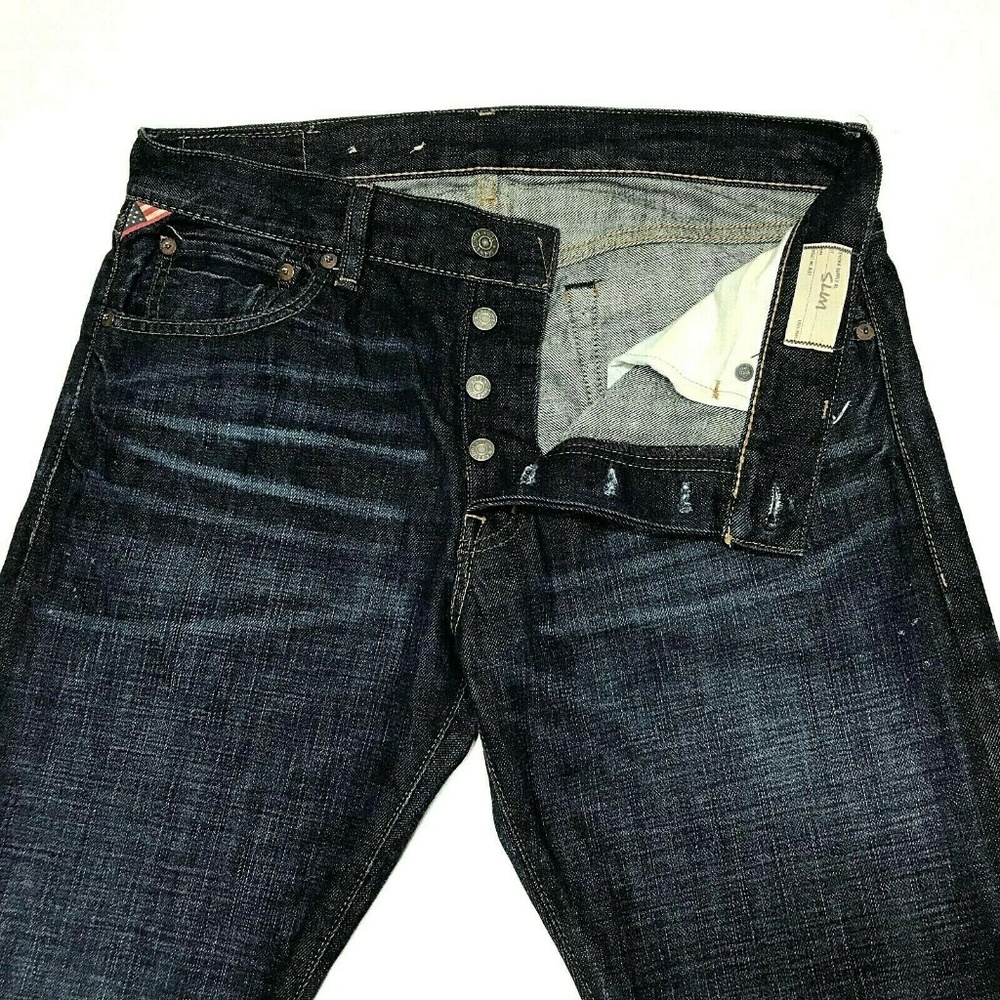 Ralph Lauren 33 Slim Dark Wash Distressed Denim - Picture 4 of 8